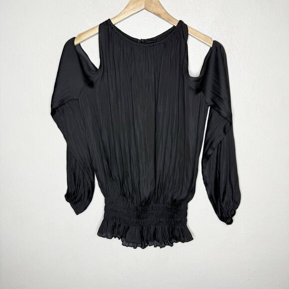 Reset By Jane Cold Shoulder Long Sleeve Black Top Smocked Women’s Large - Picture 1 of 10